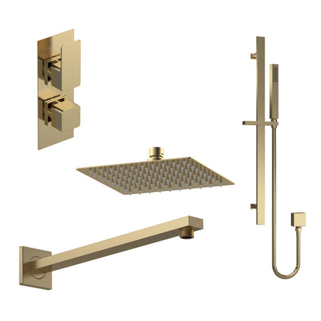 Nuie Windon Twin Thermostatic Valve With Diverter, Shower Arm, Fixed Shower Head And Slider Rail Kit – Chrome, Matt Black or Brushed Brass, photo 3