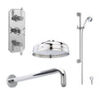 Nuie Edwardian Traditional Triple Thermostatic Valve, Shower Arm, Fixed Shower Head And Slider Rail Kit – Chrome