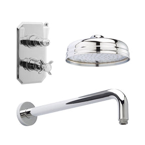 Nuie Edwardian Traditional Twin Thermostatic Valve, Shower Arm, Fixed Shower Head And Slider Rail Kit – Chrome