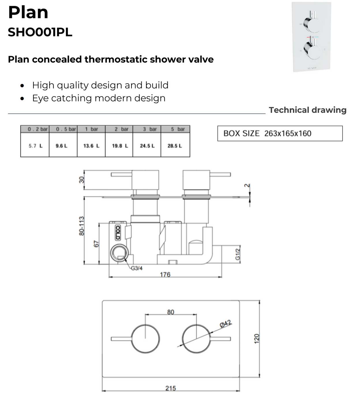 Kartell K-VIT Plan Concealed Thermostatic Valve Chrome (SH001PL)