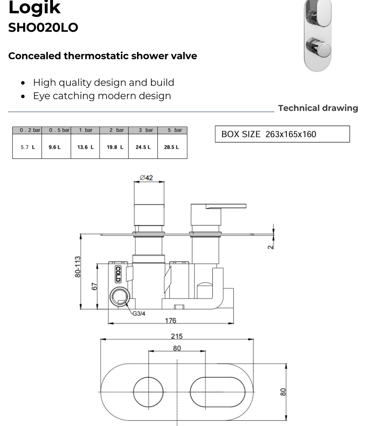 Kartell K-VIT Logik Concealed Thermostatic Shower Valve Chrome (SHO020LO)