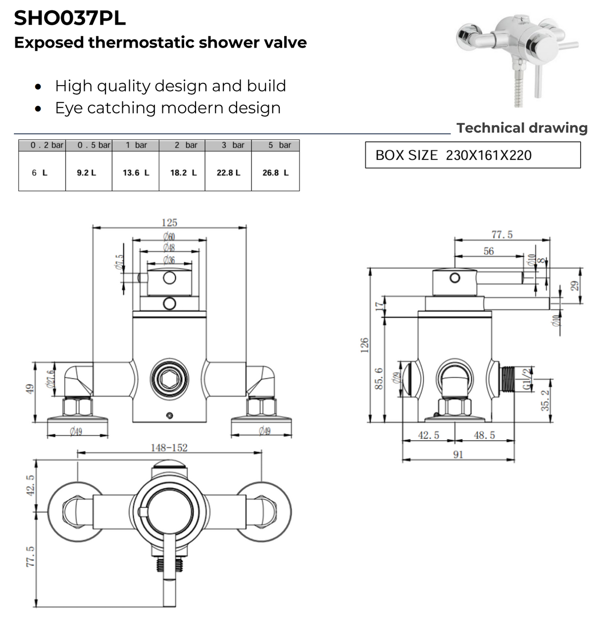 Kartell K-VIT Plan Exposed Thermostatic Valve Chrome (SHO037PL)