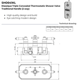 Kartell K-VIT Klassique Triple Concealed Thermostatic Shower Valve Traditional Handle (2 way) Chrome (SHO041KL)