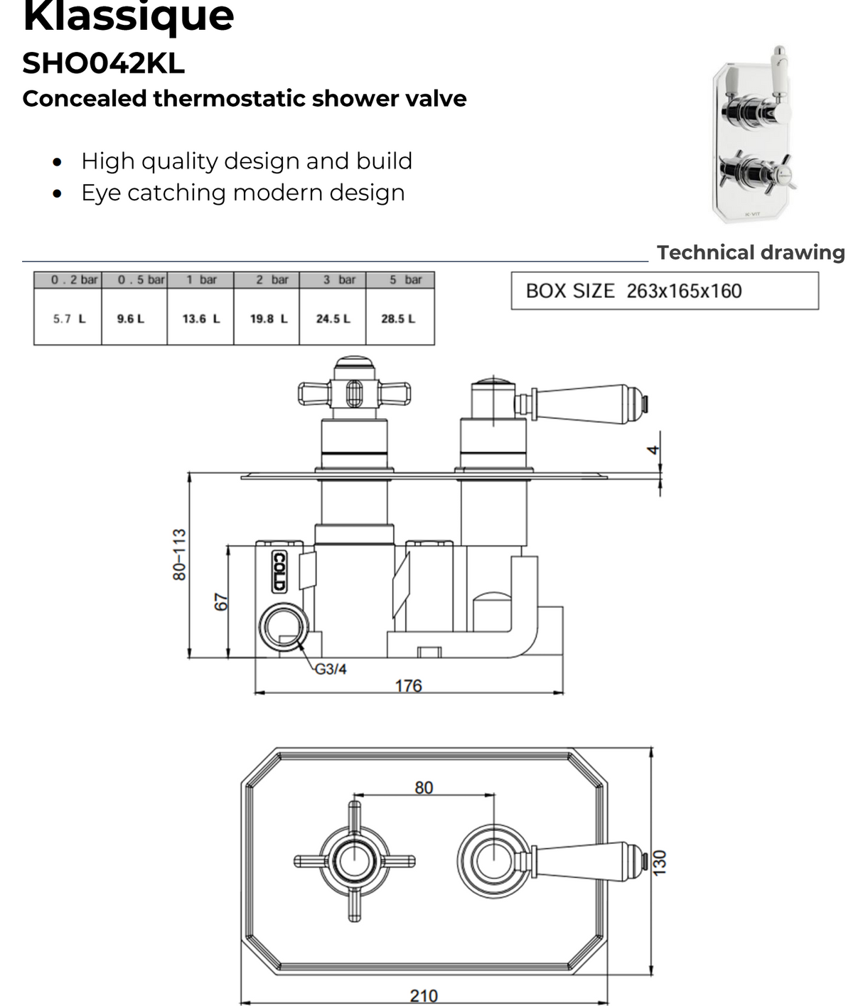 Kartell K-VIT Klassique Concealed Thermostatic Shower Valve Chrome (SHO042KL)