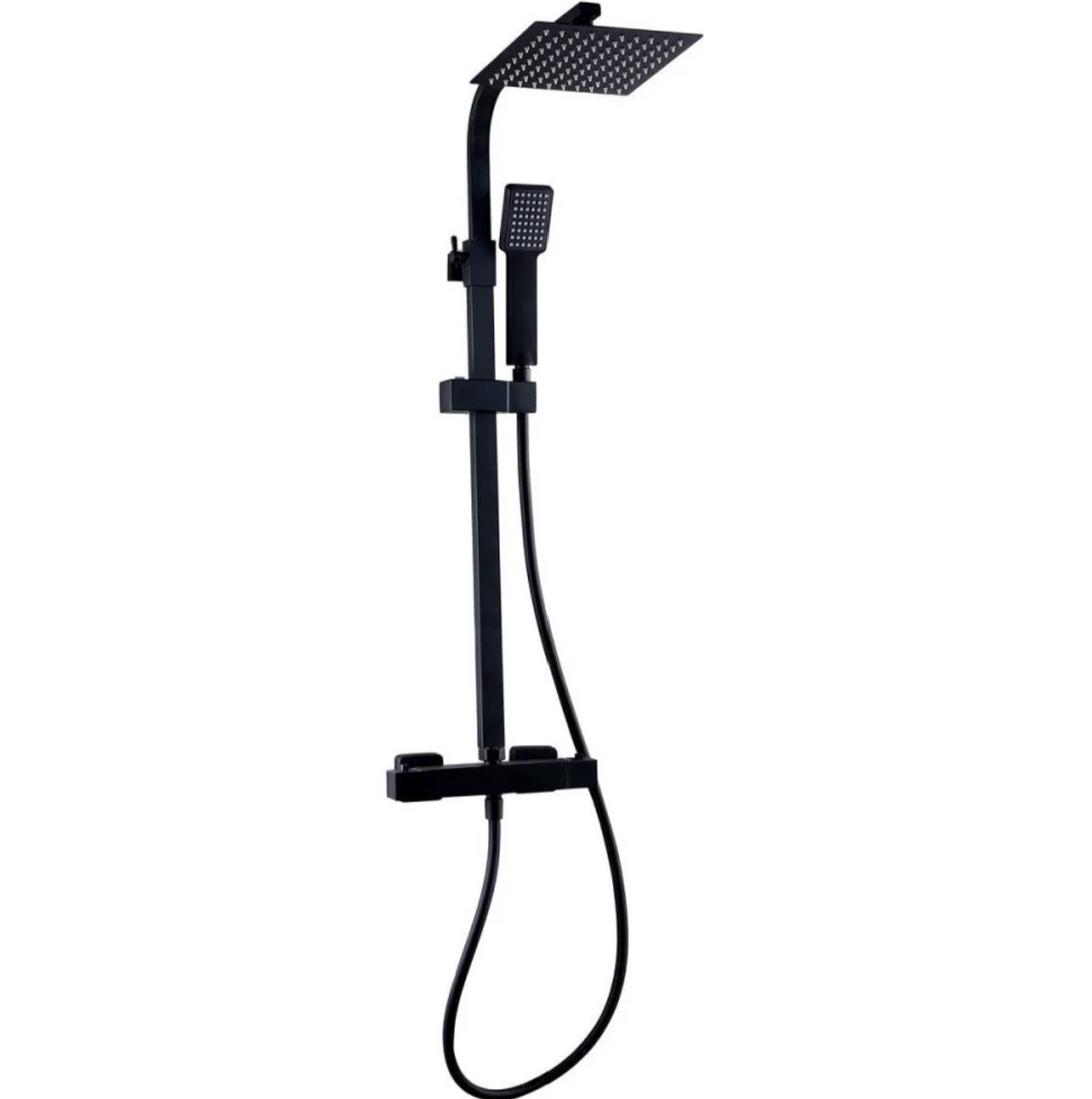 Kartell K-VIT Nero Square Option 1 Thermostatic Exposed Bar Shower with Overhead Drencher & Sliding Handset- Matt Black (SHO050NS)
