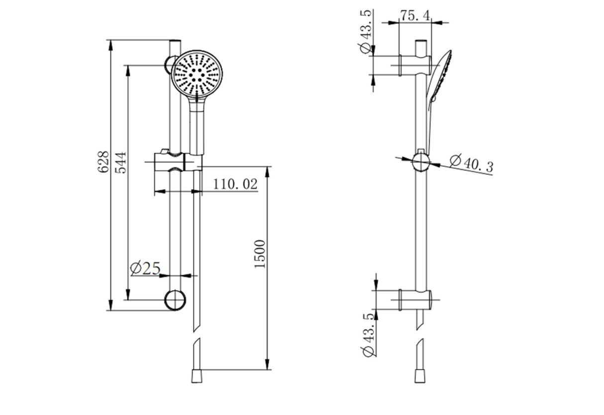 Kartell K-VIT Nero Round Option 3 Concealed Thermostatic Shower with Adjustable Slide Rail Kit- Matt Black (SHO045NR-SHO057NR-SHO088NR)