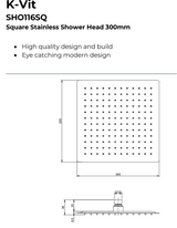 Kartell K-VIT Square Stainless Shower Head -Chrome (SHO114SQ)(SHO115SQ)(SHO116SQ)