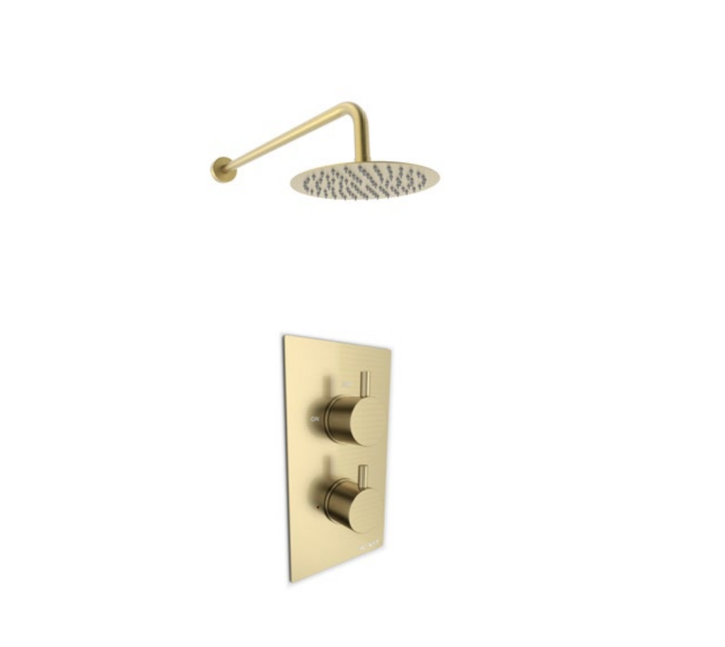 Kartell K-VIT Ottone Option 2 Thermostatic Concealed Shower with Fixed Overhead Drencher- Gold (SHO141OT-SHO143OT)
