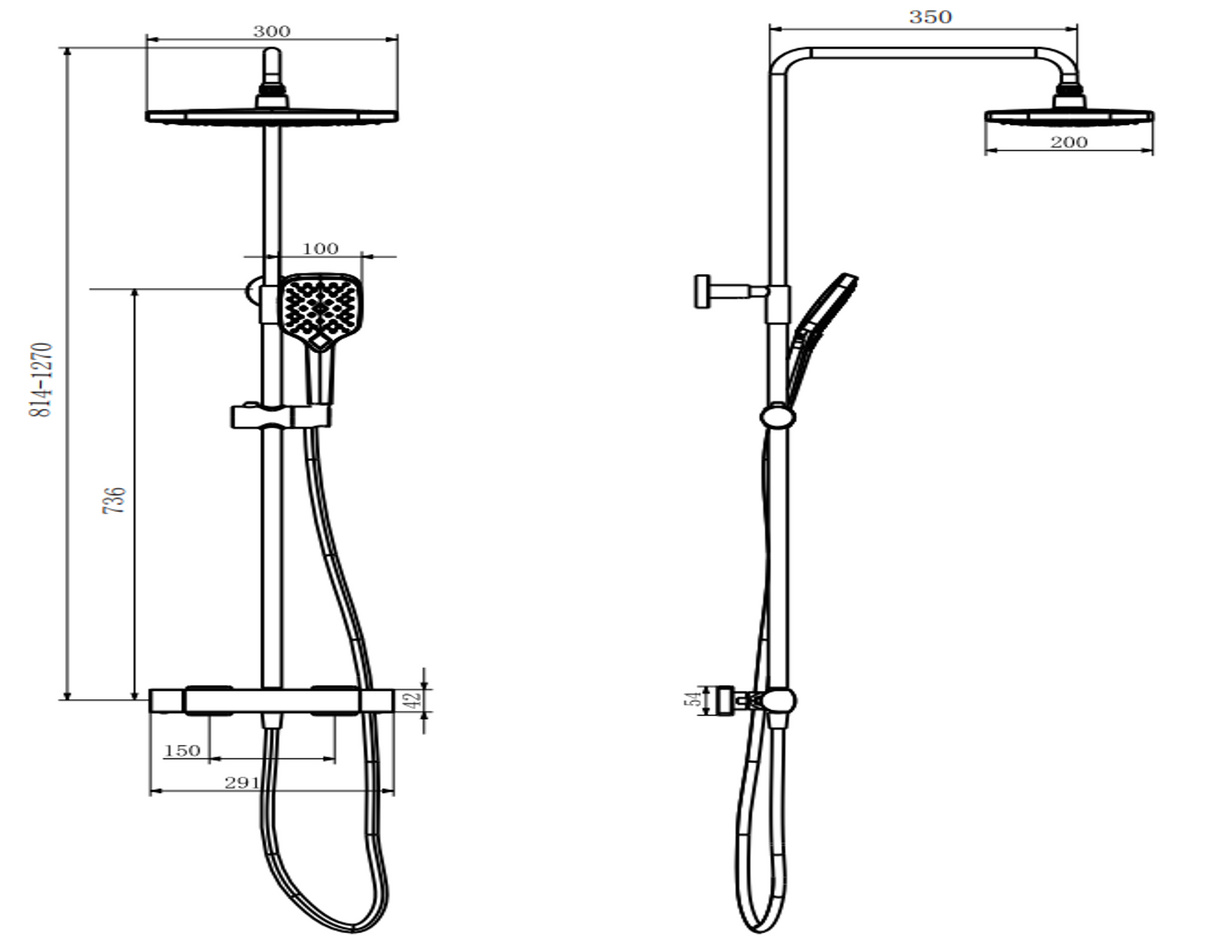 Kartell K-VIT Kolt Option 1 Thermostatic Bar Shower with Overhead Drencher and Sliding Handset- Matt Black(SHO310KBL)