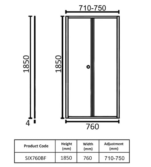 Kartell K-VIT KV6 bi-fold shower door dimensions diagram
