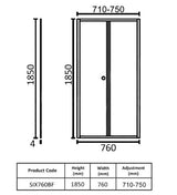 Kartell K-VIT KV6 bi-fold shower door dimensions diagram