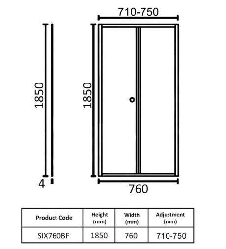 Kartell K-VIT KV6 bi-fold shower door dimensions diagram
