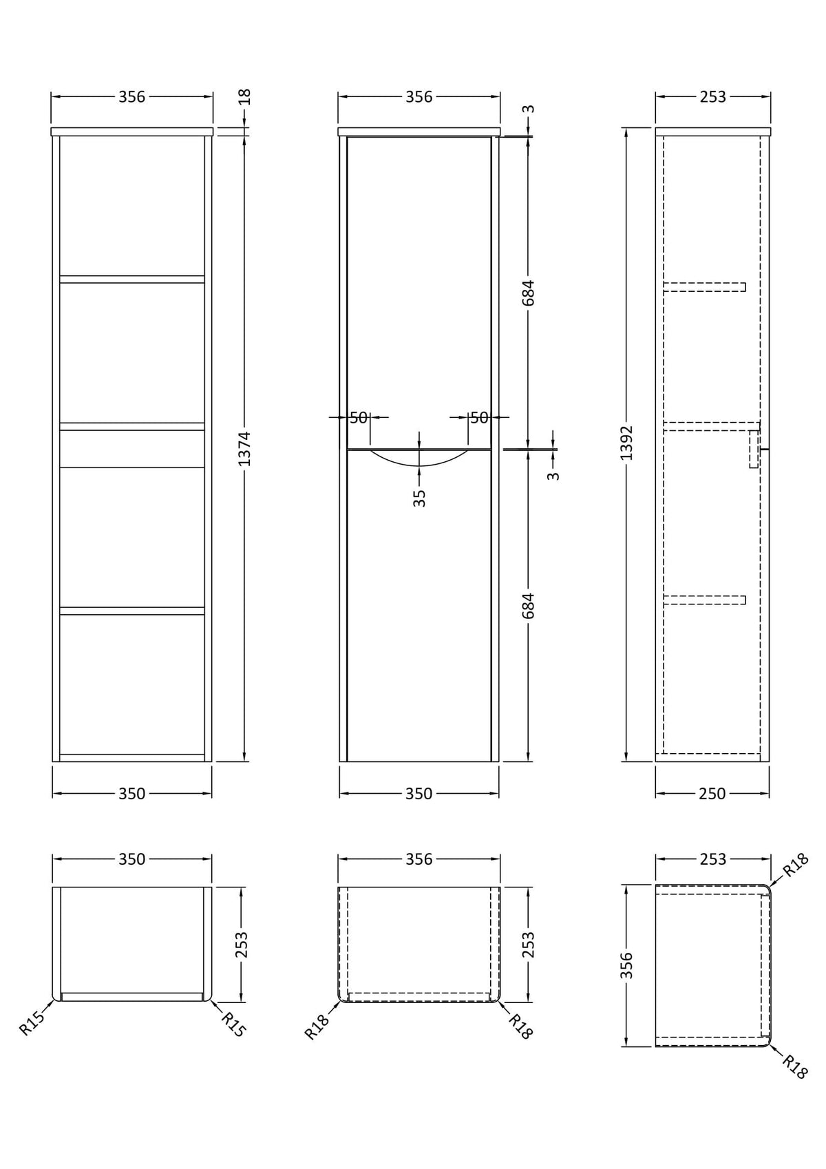Nuie Lunar 356mm 1 Door Wall Hung Tall Cabinet, photo 7