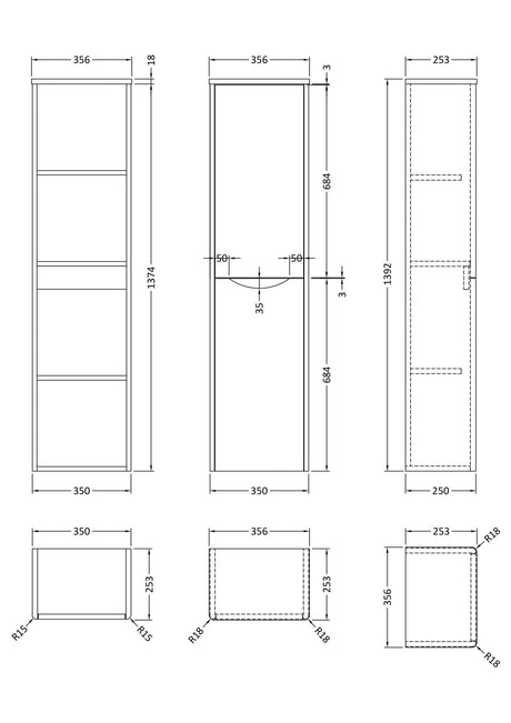 Nuie Lunar 356mm 1 Door Wall Hung Tall Cabinet, photo 7