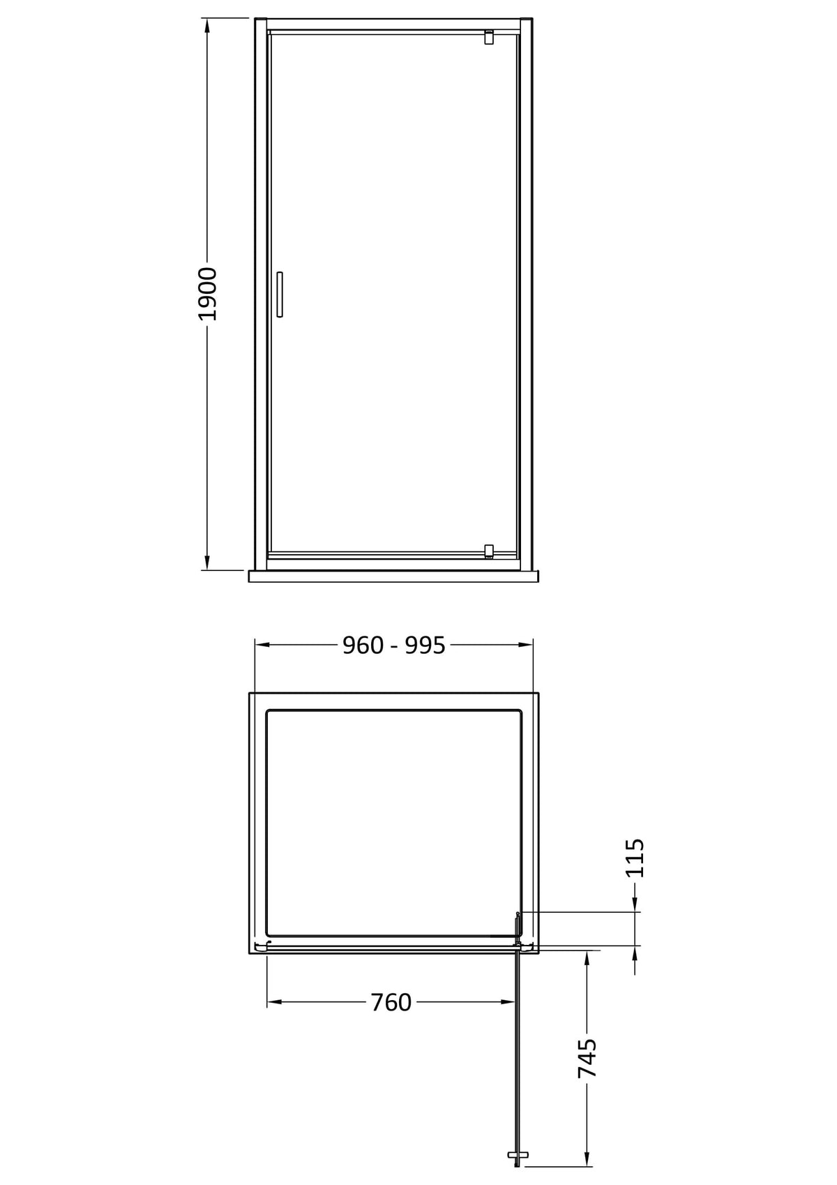 Nuie Rene 1000mm Pivot Shower Door – Chrome, photo 2