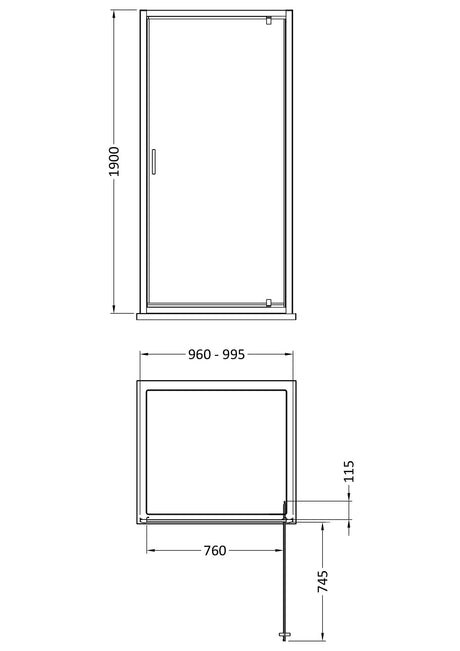 Nuie Rene 1000mm Pivot Shower Door – Chrome, photo 2