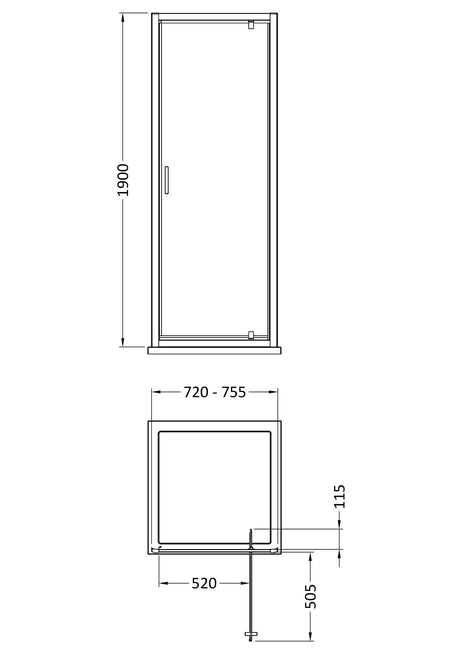 Nuie Rene Pivot Shower Door – 760mm, 800mm & 900mm, photo 4