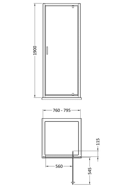 Nuie Rene Pivot Shower Door – 760mm, 800mm & 900mm, photo 5