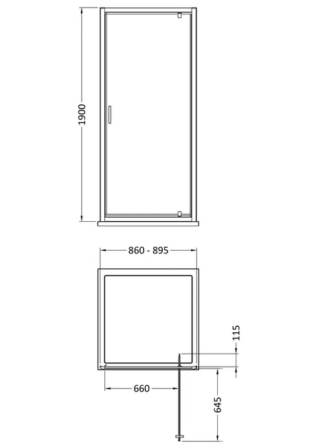 Nuie Rene Framed Pivot Shower Door – 760mm, 800mm & 900mm, photo 5