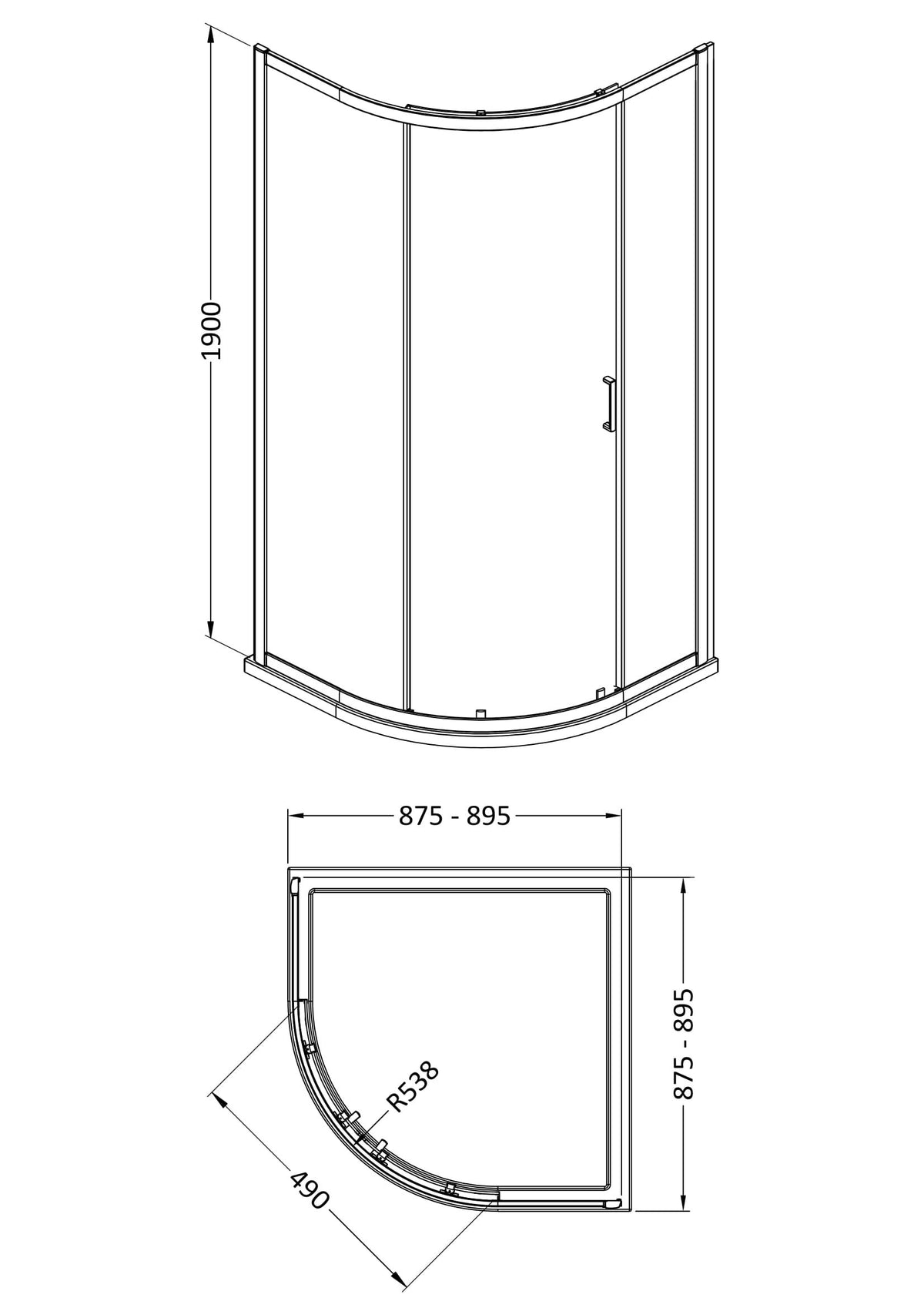 Nuie Rene 900mm Quadrant Shower Enclosure – Chrome or Brushed Pewter, photo 4