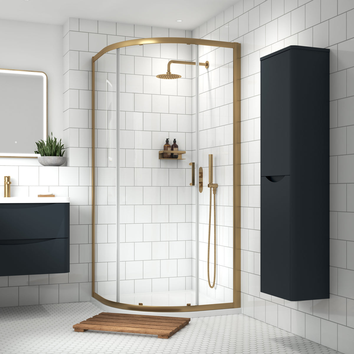 Nuie Rene 900mm Single Entry Quadrant Shower Enclosure – Brushed Brass
