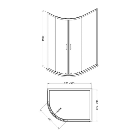 Nuie Rene Offset Quadrant Shower Enclosure – 900 x 760mm, 1000mm, 1000 x 800mm & 1000 x 900mm, photo 4