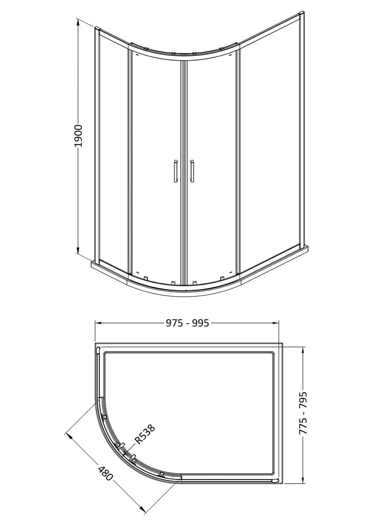 Nuie Rene 1000mm Framed Offset Shower Enclosure – Brushed Pewter, photo 3