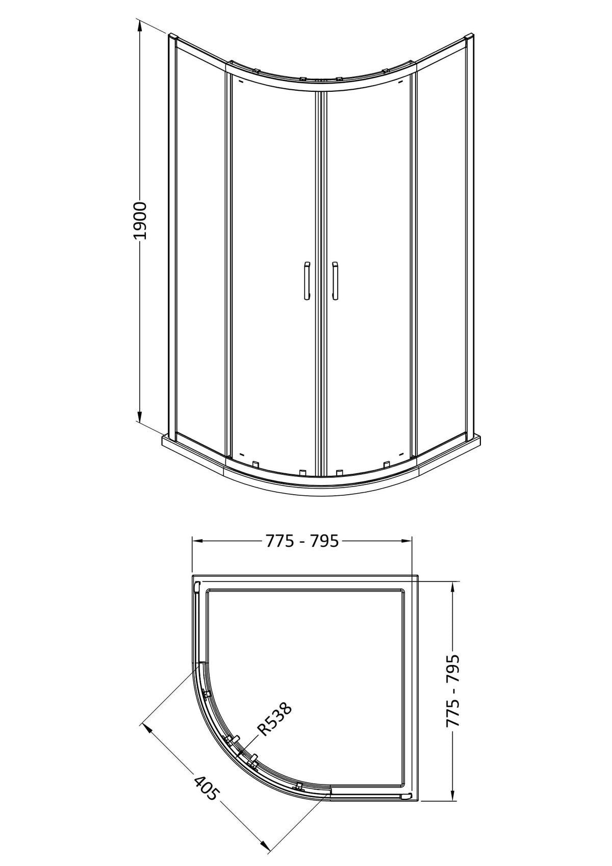 Nuie Rene 2 Door Quadrant Shower Enclosure – 800mm & 900mm, photo 2