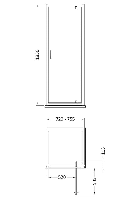 Nuie Ella Pivot Shower Door – 700mm, 760mm, 800mm & 900mm, photo 3
