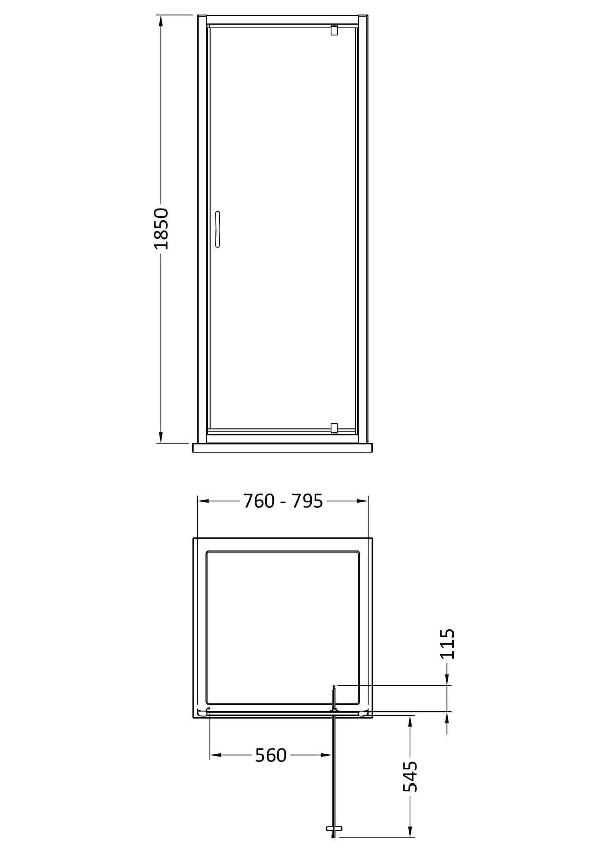 Nuie Ella Pivot Shower Door – 700mm, 760mm, 800mm & 900mm, photo 4
