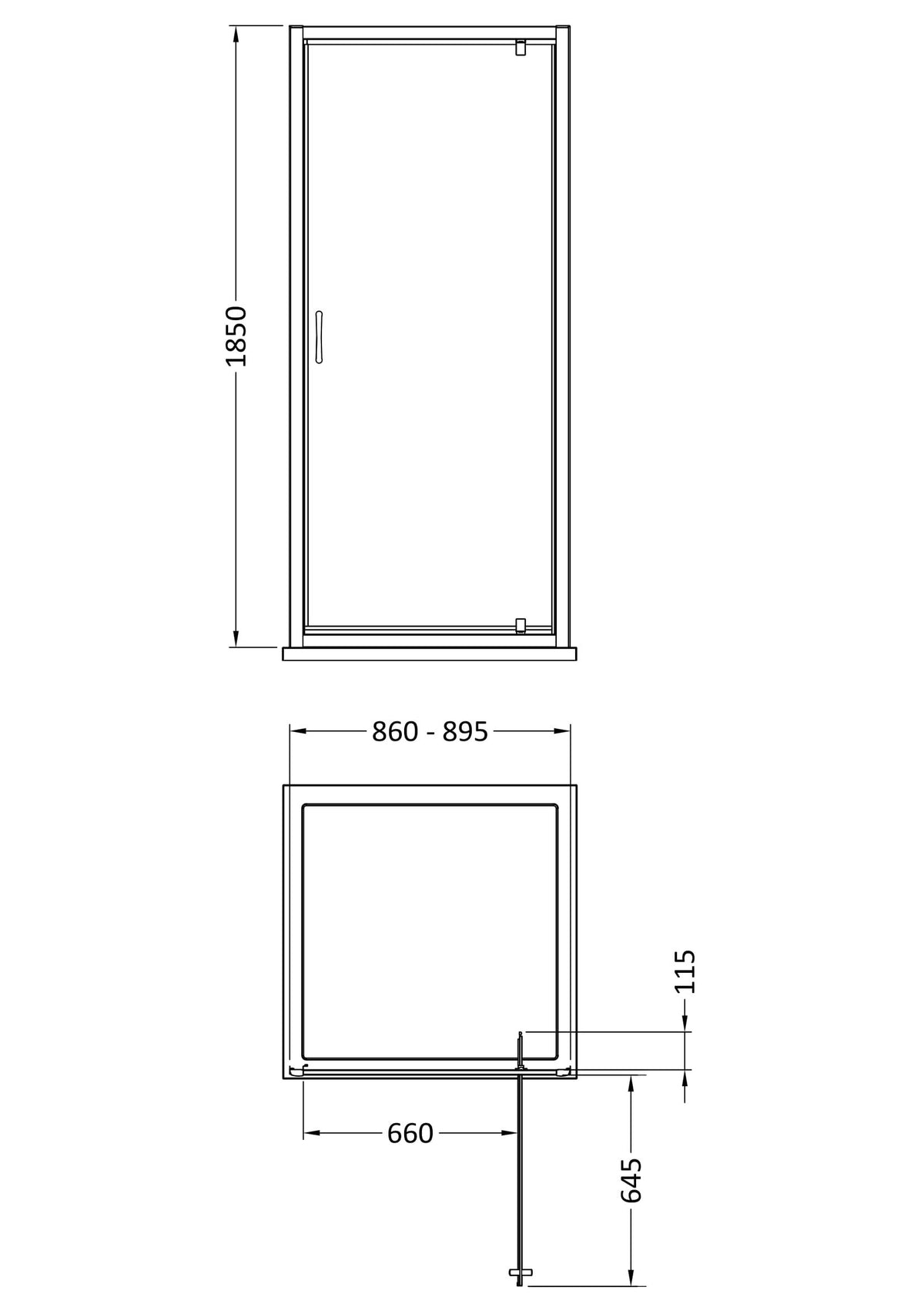 Nuie Ella Pivot Shower Door – 700mm, 760mm, 800mm & 900mm, photo 5