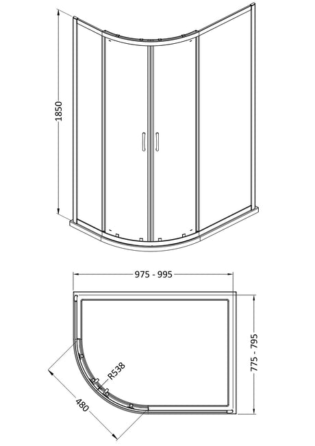 Nuie Ella Offset Quadrant Shower Enclosure – 1000 x 800mm & 1200 x 800mm, photo 2