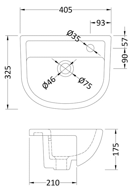 Nuie 400mm Oculus 1 Tap Hole Ceramic Semi-Recessed Basin – White, photo 2