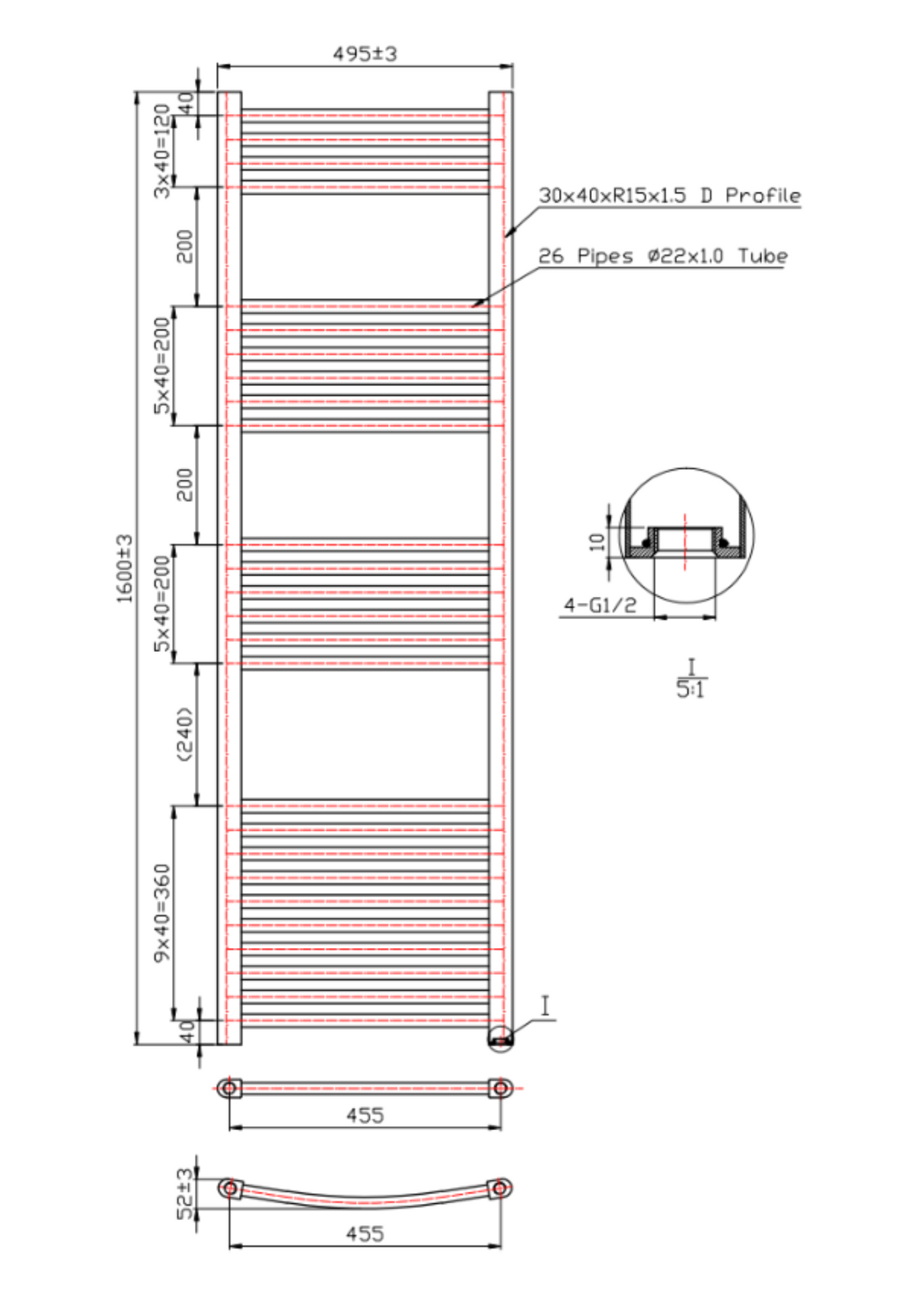 Kartell K-VIT K-Rail 22mm Straight Heated Towel Rail White