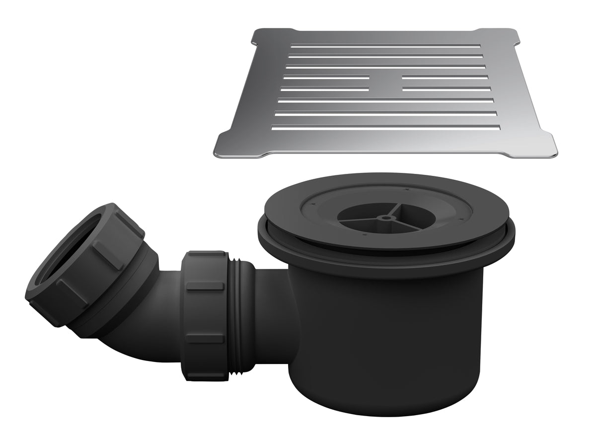 Nuie 90mm Square Grid Shower Tray Waste – Black Chrome, photo 2