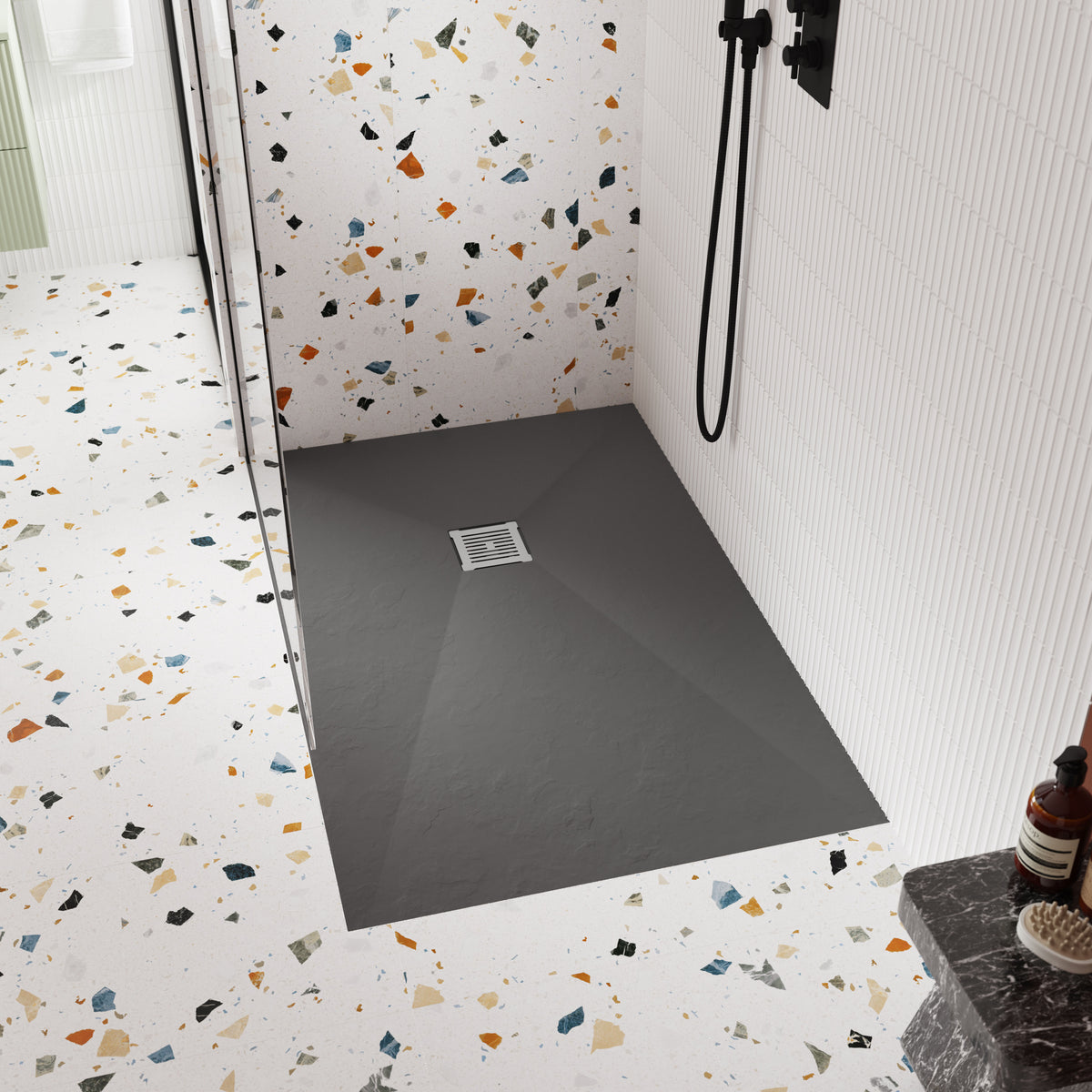 Nuie 90mm Square Grid Shower Tray Waste – Black Chrome
