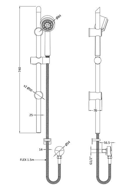 Nuie Shower Slide Rail Kit – 740mm High – Chrome or Brushed Bronze, photo 3