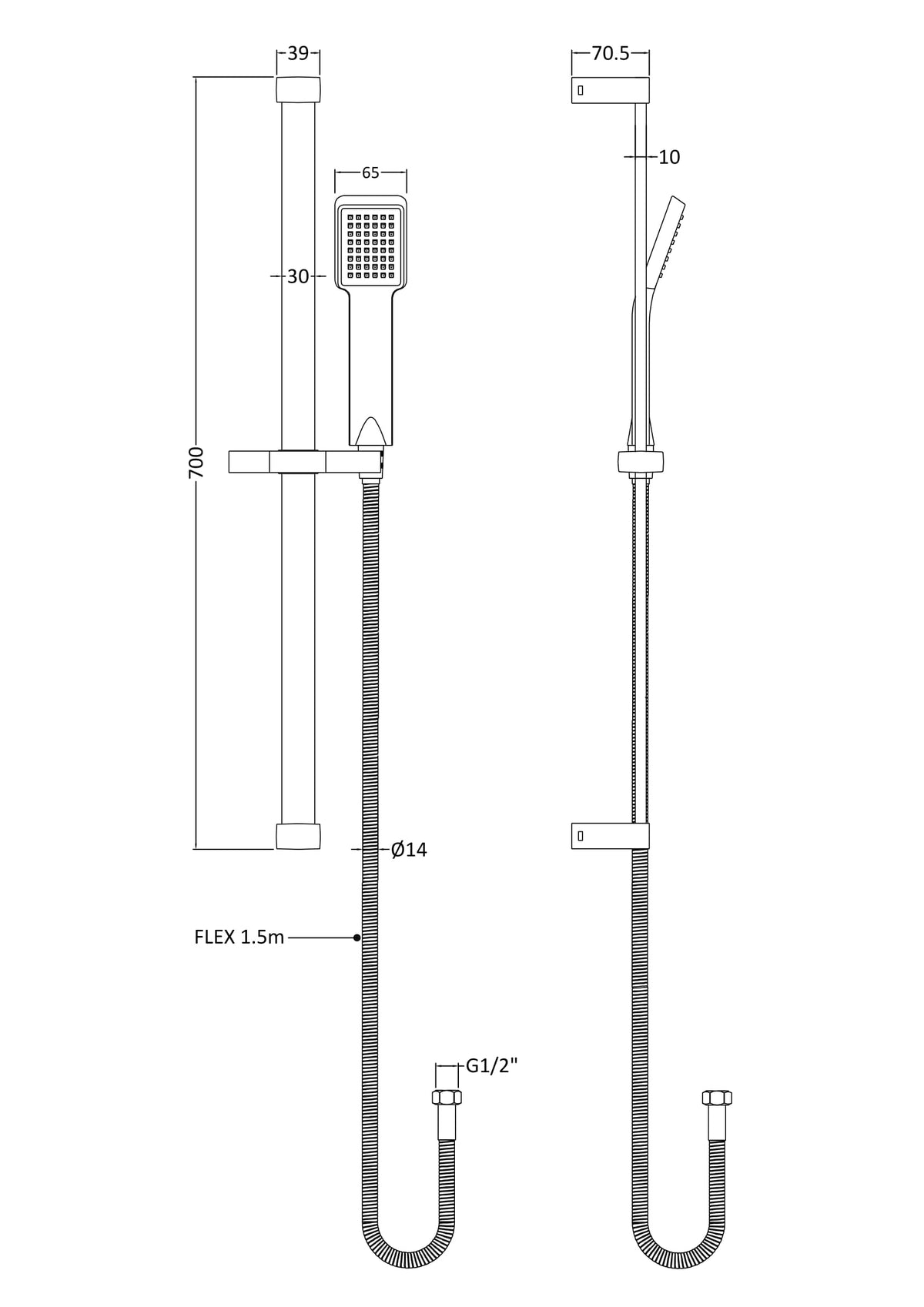 Nuie Shower Slide Rail Kit – 700mm High – Chrome, photo 2