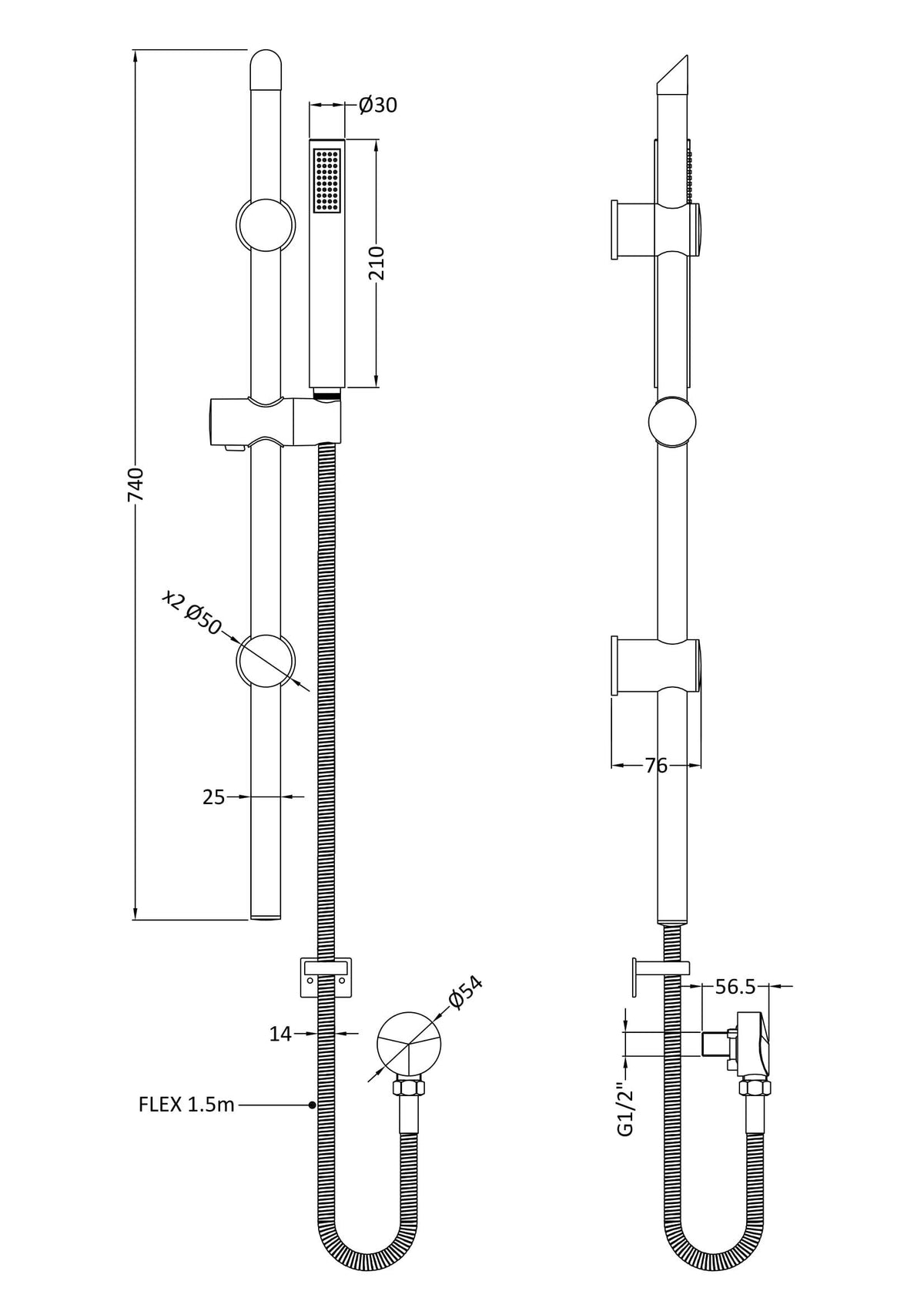 Nuie Slide Rail Shower Kit – Brushed Pewter or Brushed Brass, photo 3