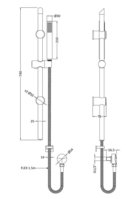 Nuie Slide Rail Shower Kit – Brushed Pewter or Brushed Brass, photo 3