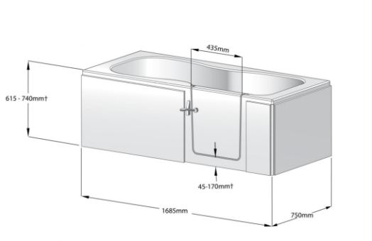 Jubilee Easy Access Walk In Bath 1685mm x 750mm