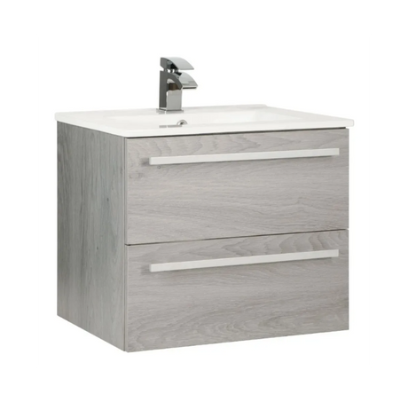 Kartell K-VIT Purity 600mm Wall Mounted 2 Drawer Unit with Ceramic Basin - Silver Oak