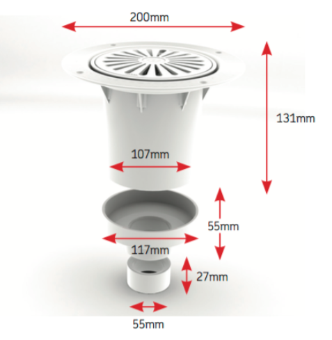 AKW TF75 Tuff Form Gravity Waste for Vinyl Floors – Bottom Outlet or Grey Horizontal Outlet, photo 2