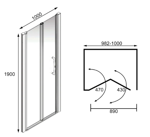 AKW Larenco Alcove Full Height Bi Fold 1000mm (26804)