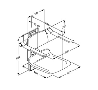Pressalit PLUS Shower Seat 450, Manually Height and Manually Sideways Adjustable With Back & Arms White (R7464000)