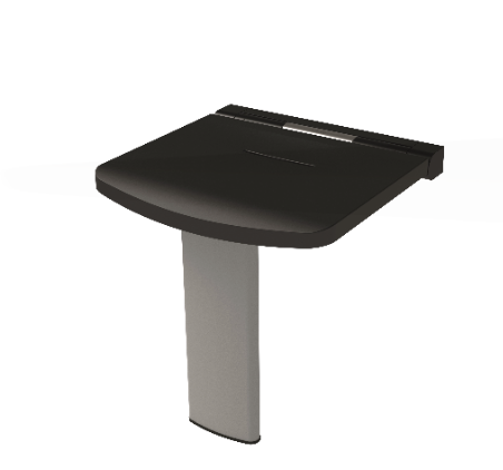 AKW Onyx Compact Fold-Up Shower Seat With Leg - Black (02802BK-LS)