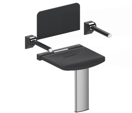 AKW Onyx Compact Shower Seat With Back, Arms & Leg - Black (02804BK-LS)