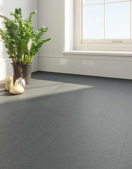 Vinyl Click Tile Flooring, Black Slate, 305mm x 610mm x 5mm (2.02sqm)