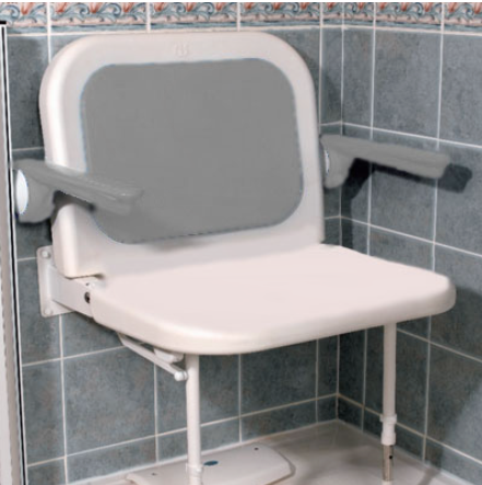AKW 4000 Series Extra Wide Wall Mounted Shower Seat with Back and Grey Padded Arms (04240)