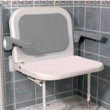 AKW 4000 Series Extra Wide Wall Mounted Shower Seat with Back and Grey Padded Arms (04240)